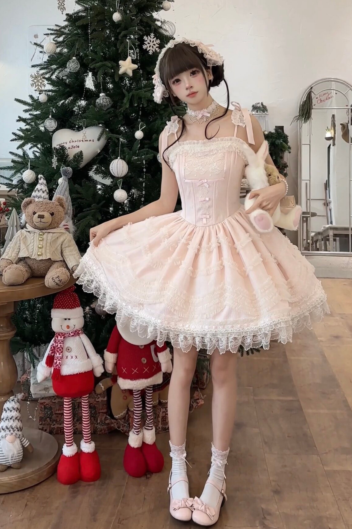 甜美珍妮蘿莉塔吊帶裙+項鍊+帽子+髮帶