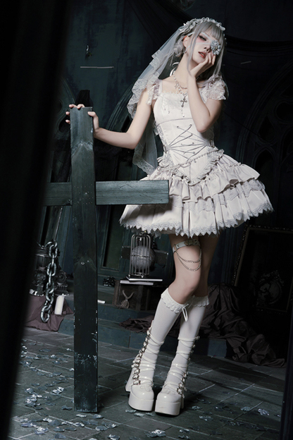 ゴシックロリータスカート+コルセット+ベール+ネックレス+ウエストチェーン