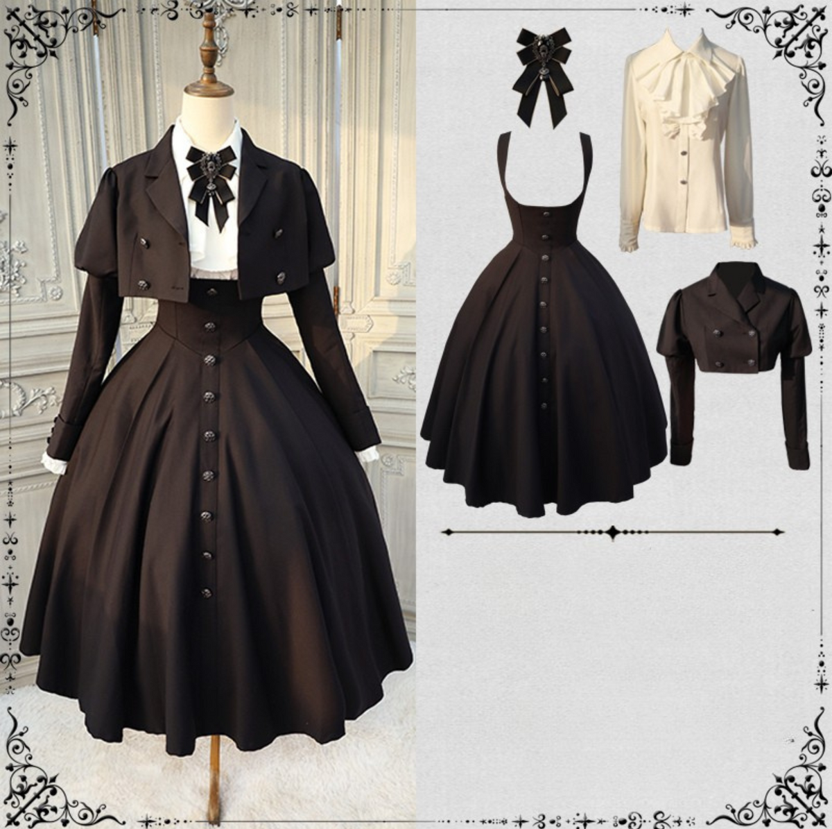 [Précommande jusqu'au 28 novembre] Sombre Night Poem Élégante chemise blanche foncée, robe, veste + Ensemble complet + Accessoires
