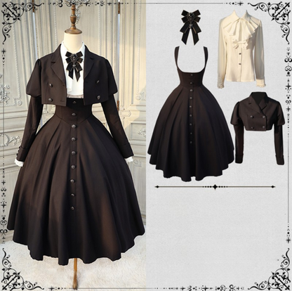 [Précommande jusqu'au 28 novembre] Sombre Night Poem Élégante chemise blanche foncée, robe, veste + Ensemble complet + Accessoires