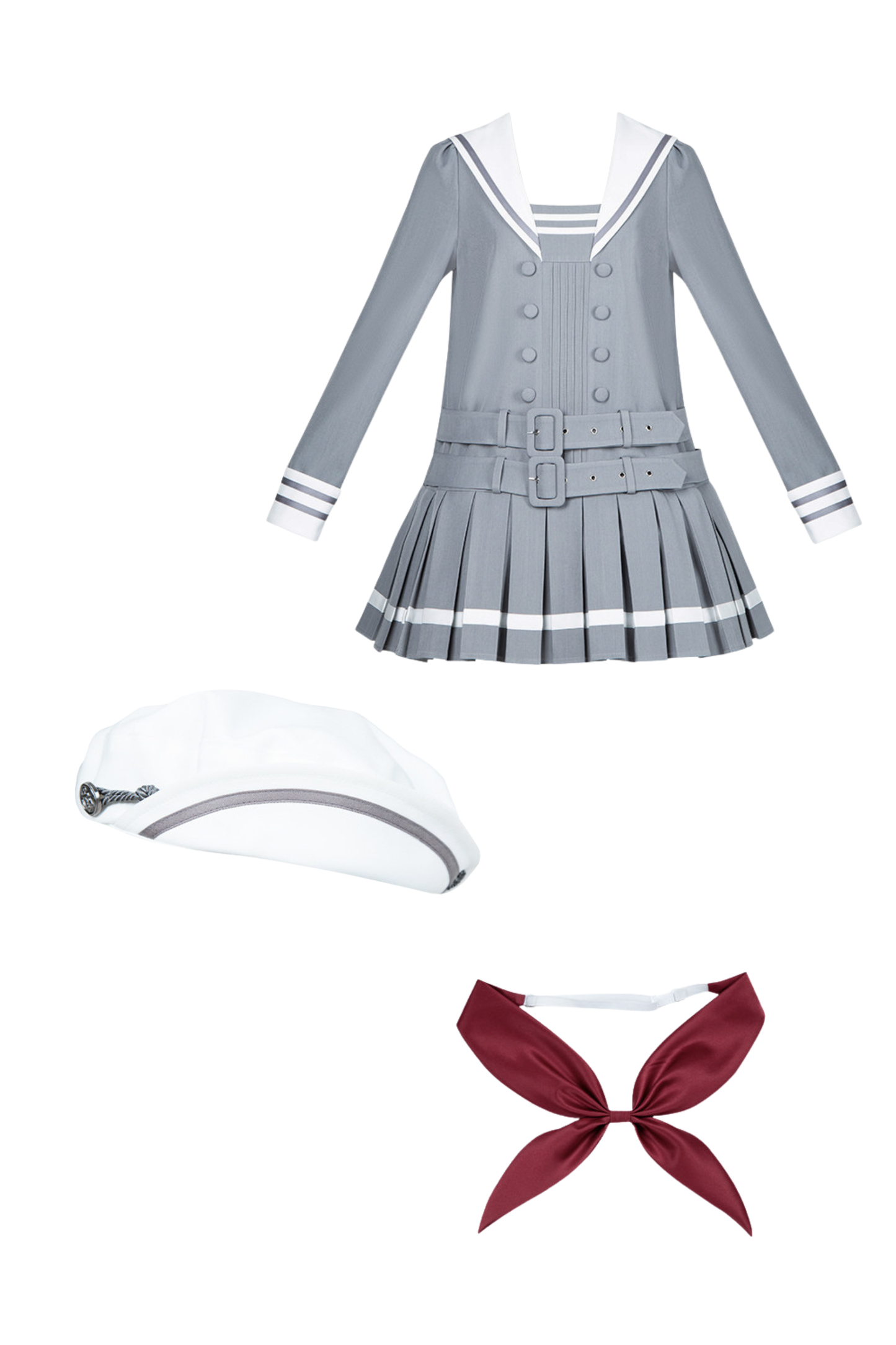 Robe collège plissée à col marin + Ruban + Chapeau