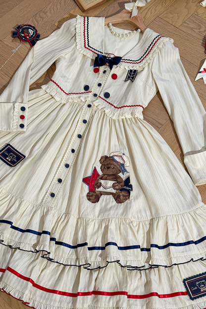 [Reservation Item] Marine Bear Design Doll Lolita Dress + Tie Top