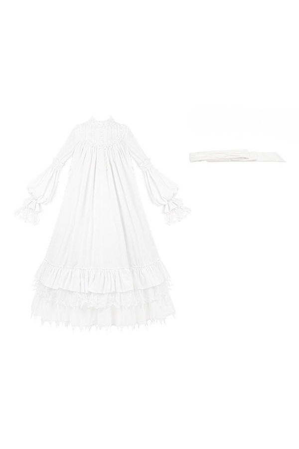 Gothic Doll Multi-Tiered Dress + Belt + Fake Collar + Hairband