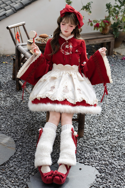 China Big Sleeve Dress + Apron + Skirt + Leg Warmers + Hairband + Clip + Pin