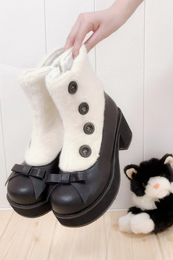 Retro Button Fur Sock Cover Faux Design Boots