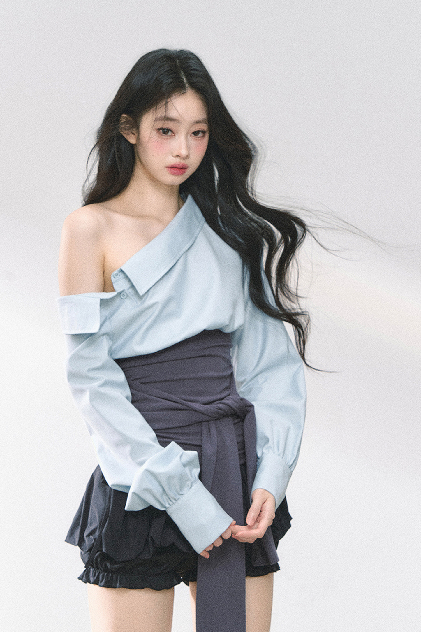 ウエストバンド付きワンショルダーシャツ