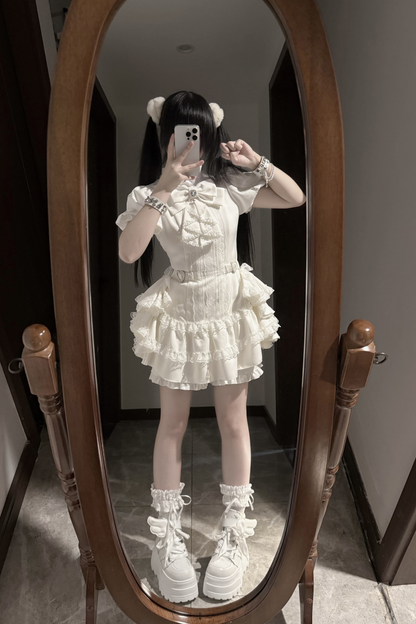 パフスリーブエレガントゴシックスタイルトップス+パンツ