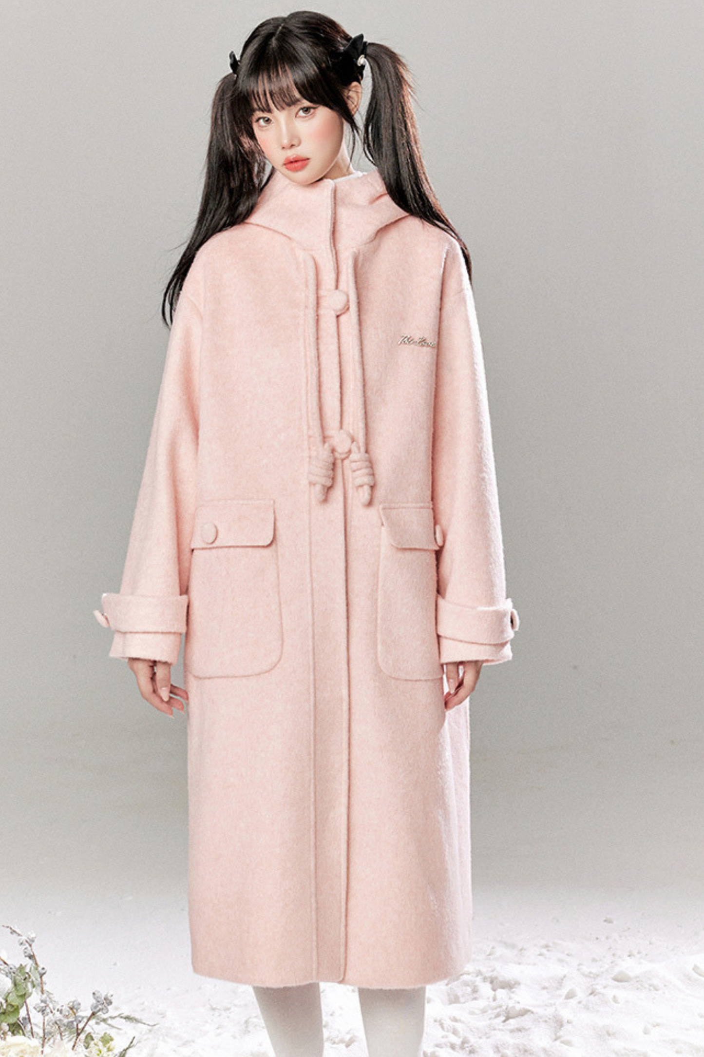 French Single Brest Food Long Wool Coat