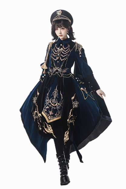 [Deadline for pre-order on November 16th] Holy army blue black embroidered military cape dress complete set + dress set