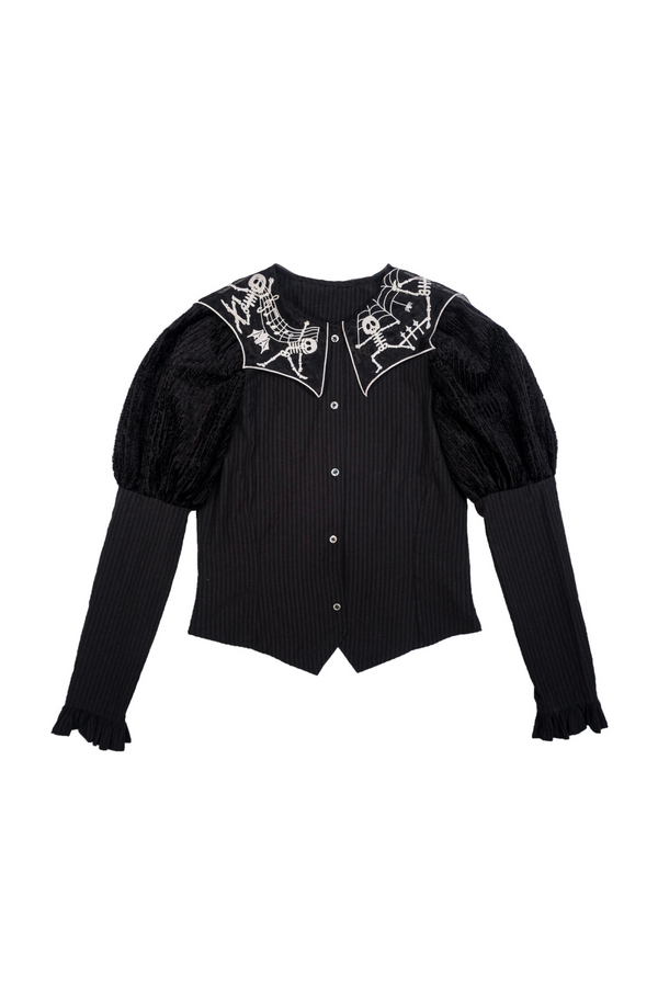 スパイダーカラーパフスリーブクロップドトップス