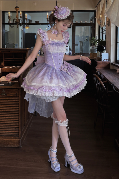 【予約商品】バレエスタイルエレガントドレス+ハット+ヘアバンド+リボンテール