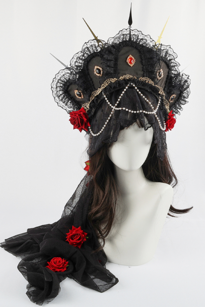 Gothic Rose Feather Hat + Bonnet + Hairband + Feather Clip