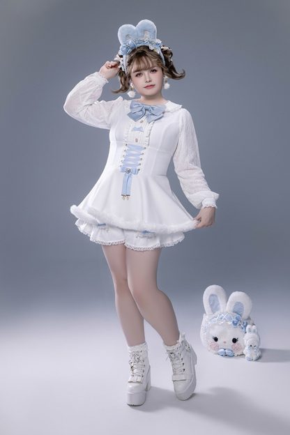 Fluffy cute cape + top + pants + brooch