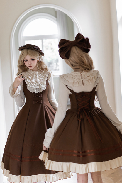 ツインフリルドールジャンパースカート+トップス+リボン+ハット