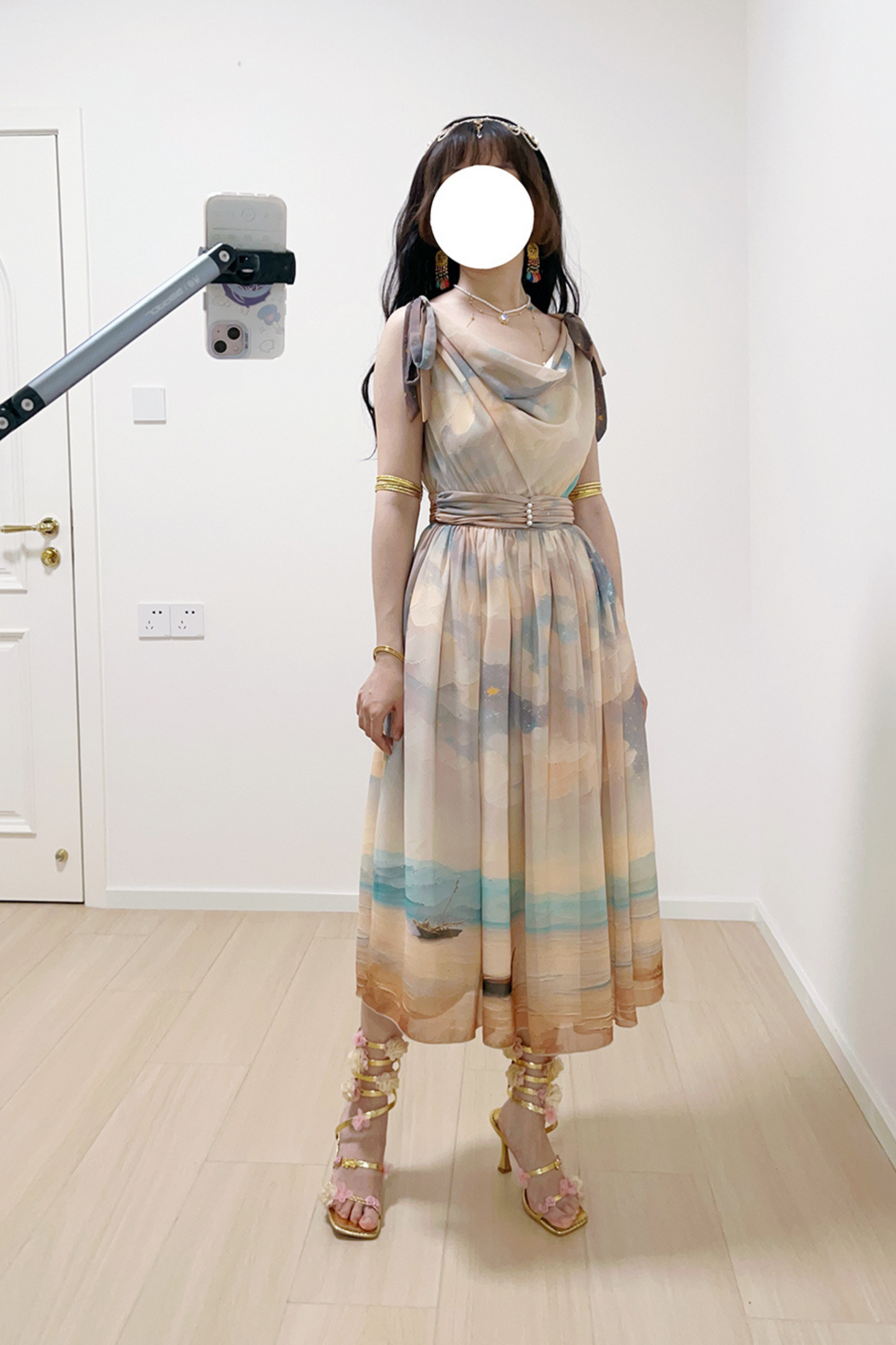 マーブルリゾートシフォンプリントドレス