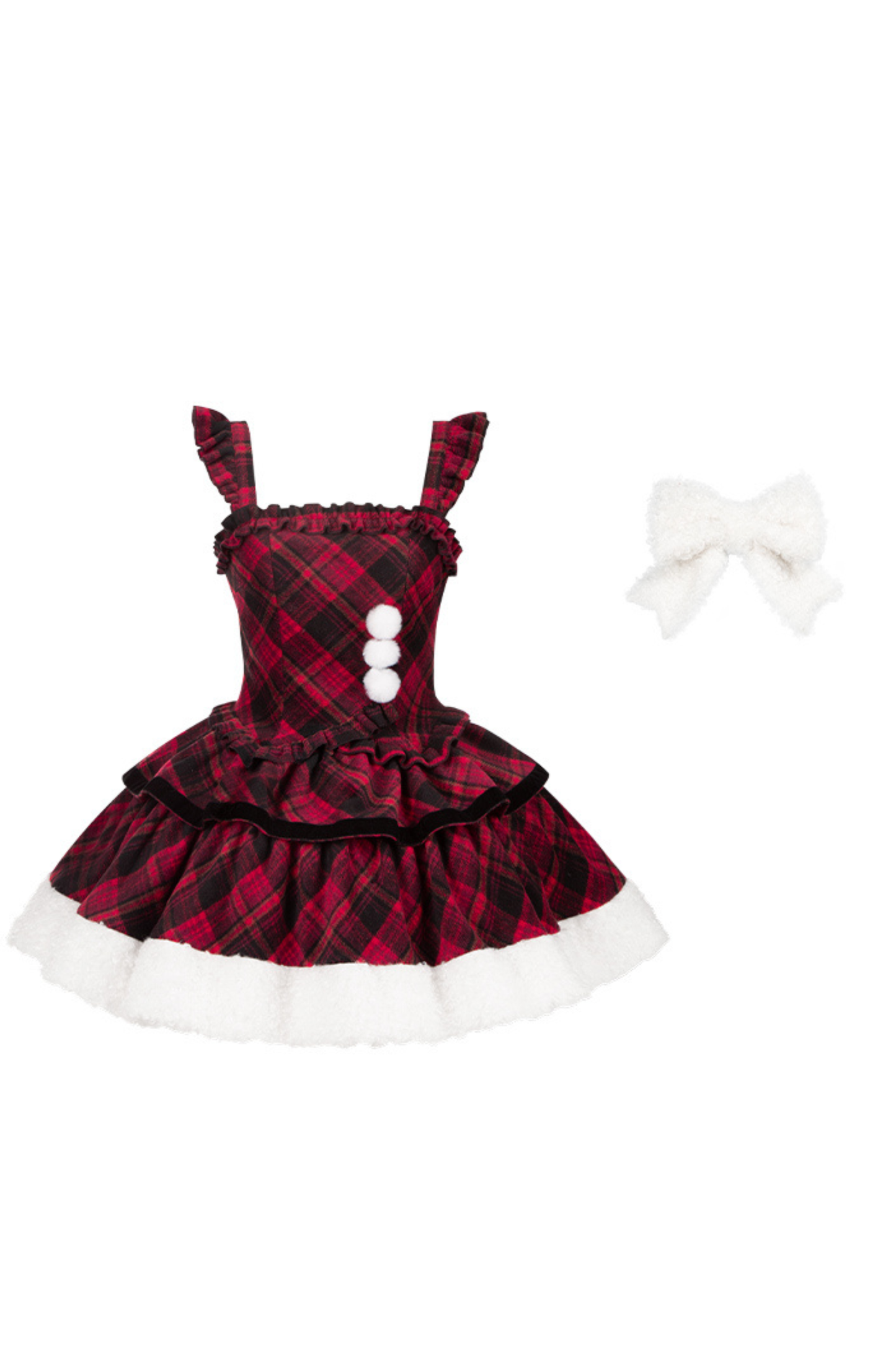 チェックドールジャンパースカート+リボンブローチ+ピン+ラブブローチ+ショール+トップス+レッグカバー