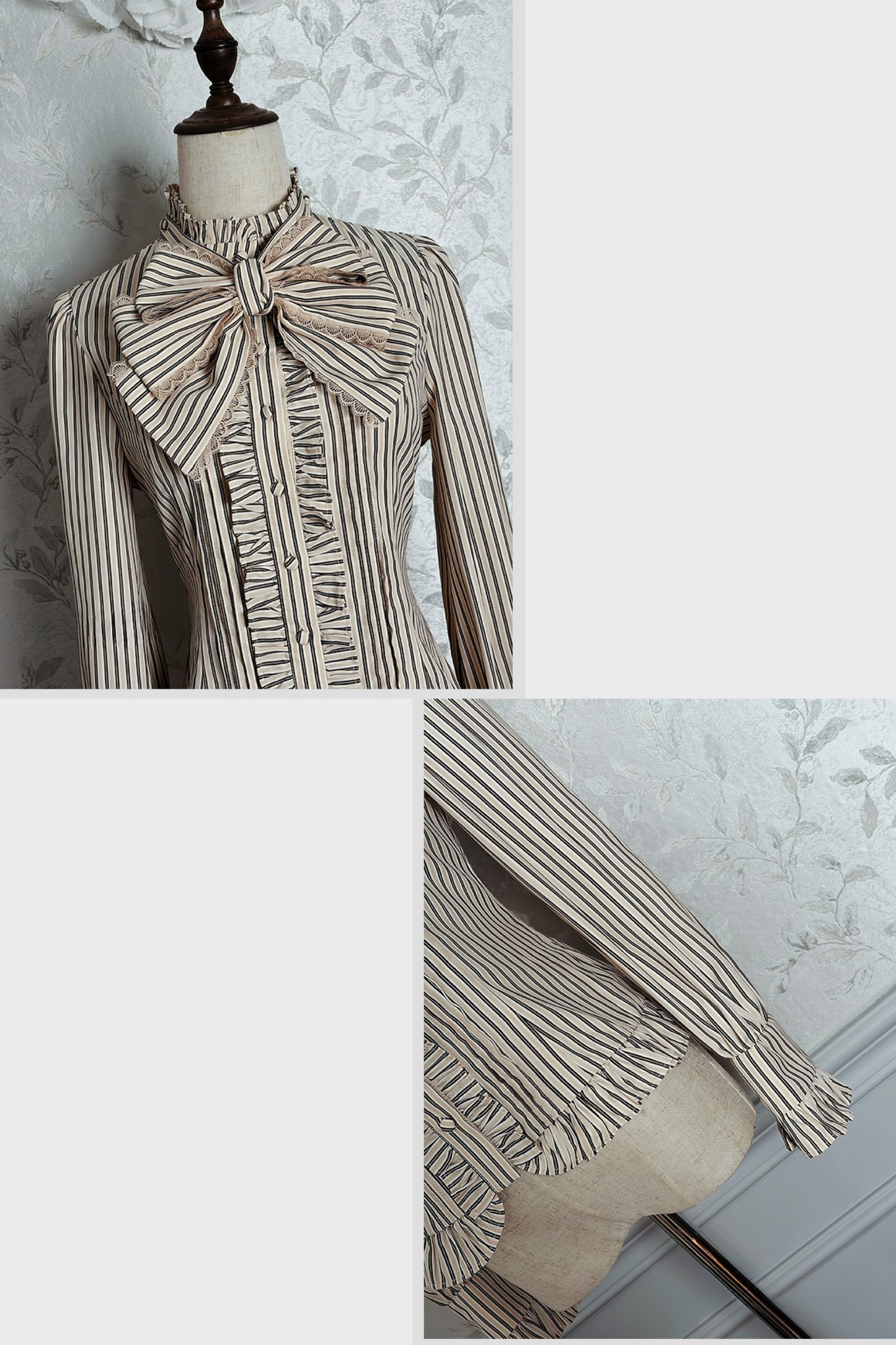 【12月23日予約締切】ビクトリアデュークエレガントクラシックフリルスタンドカラーリボンシャツ