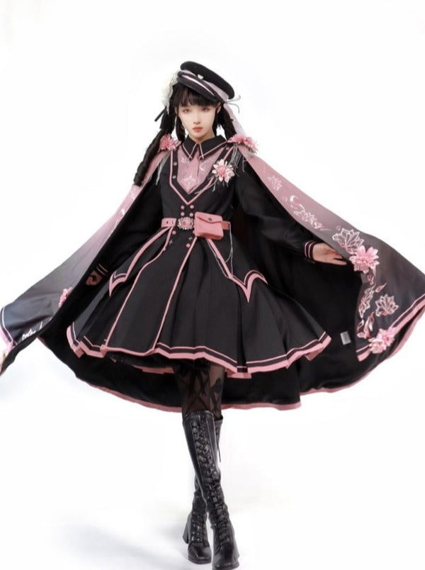 Dark Pink Military Cloak Coat + Lolita Dress [Reserved Item].