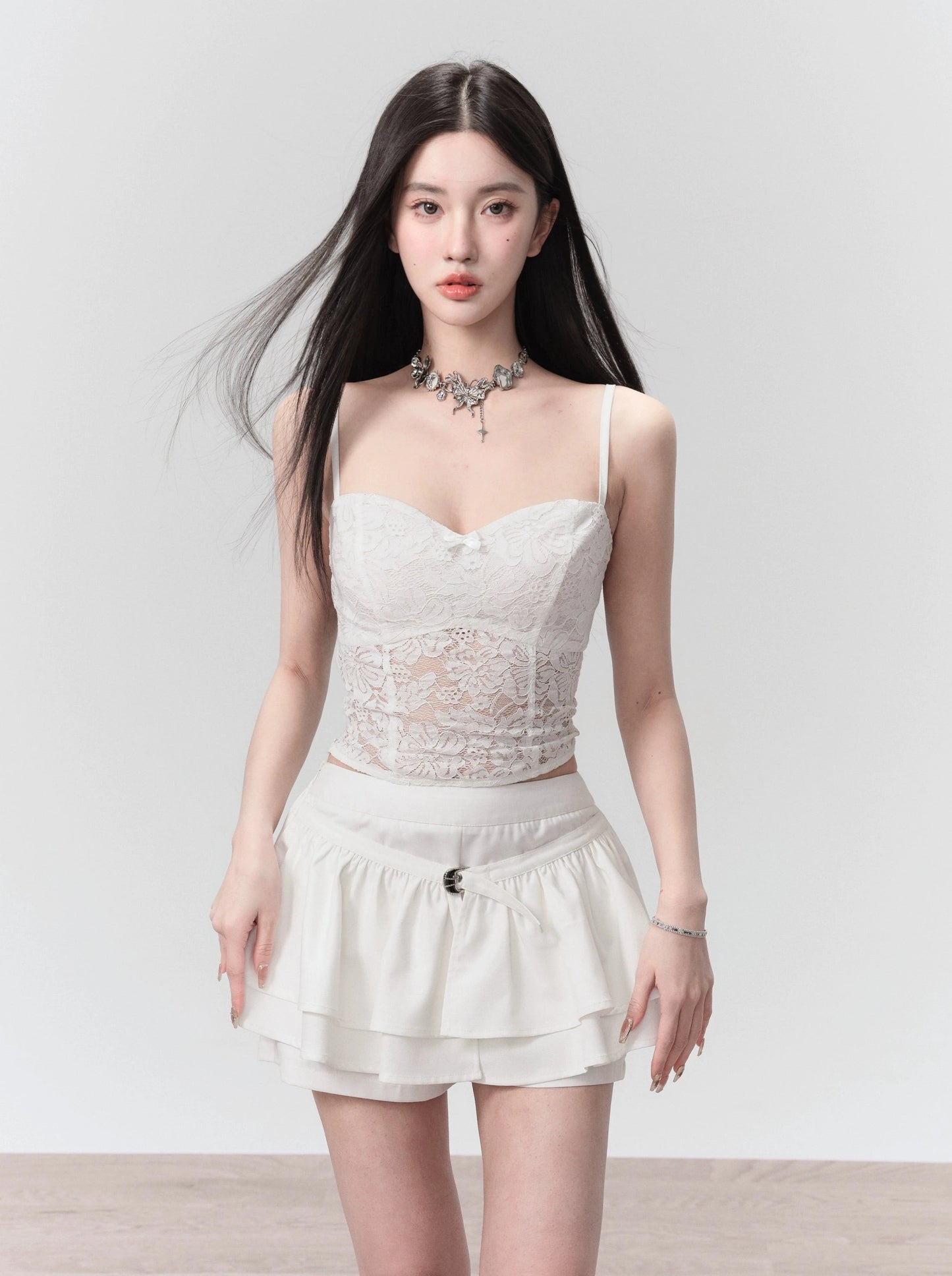 Fragileheart fragile shop do back to sentai pure desire cut-out lace strap embroidery shirt three-piece set