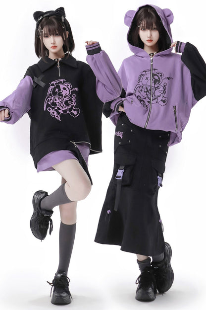 Purple-Black Slimming Sweat Skirt Set-Up