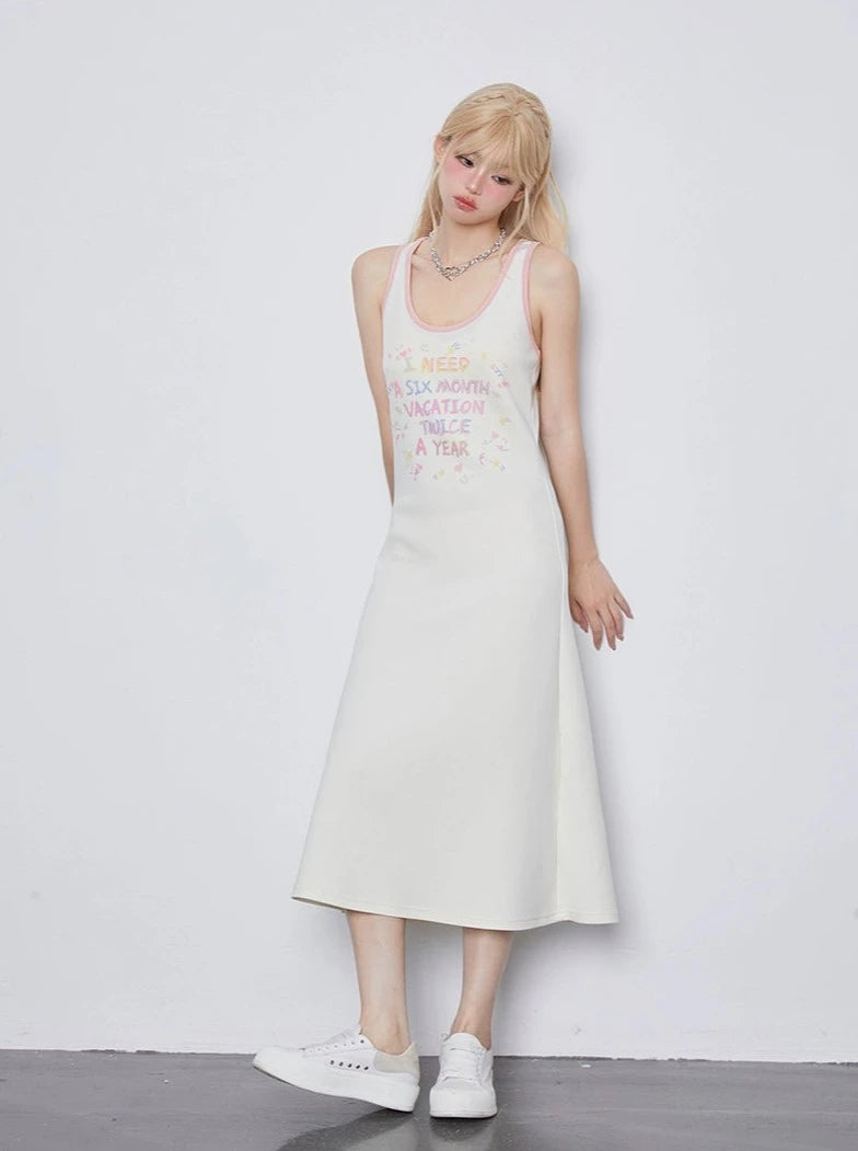 GrilyFancyClub "I want a holiday" letter sleeveless casual dress 2024 new women's summer dress