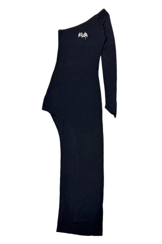 Blacks Slanted Shoulder Slit Dress