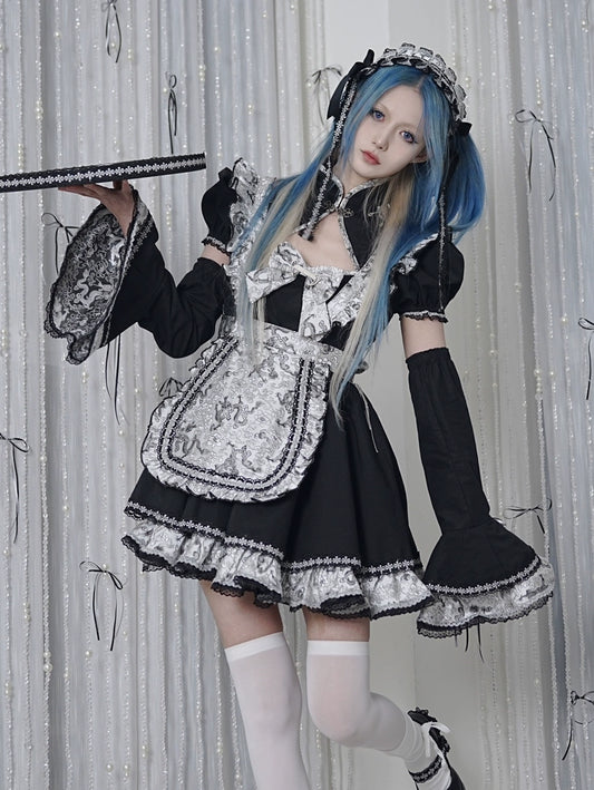 SHYSHYBITE Silver Dragon Maid set detachable Ji sleeve cut-out chain apron dress Original design