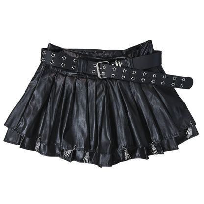 Dark Skull Leather Pleated Skirt