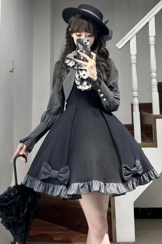  Elegant Black Check Lolita Dress