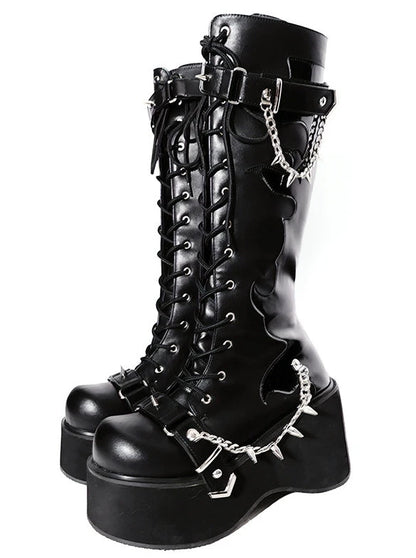 Punk Style Round Toe Platform Boots