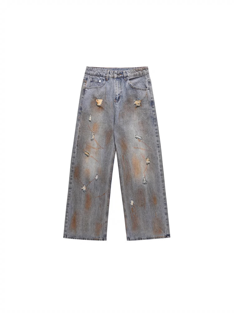 American casual damaged denim pants