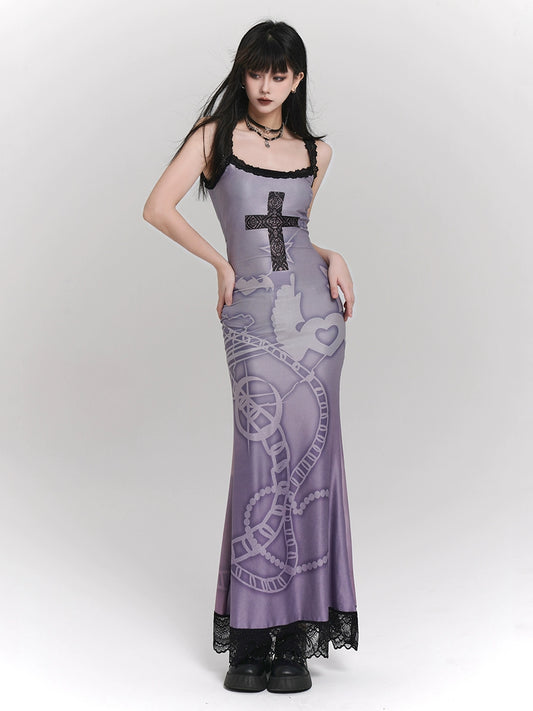 Ghost Girl, Dark Women's Beauty, Purple Slip Dress, Sweet and Spicy Skirt with Waist Cinch, Niche Design