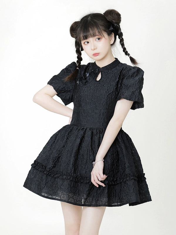 ジャガードパフスリーブチャイナワンピース