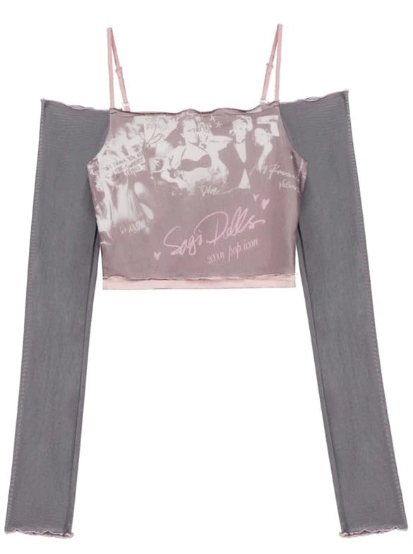 Slim Cami Sheer Design Short Top