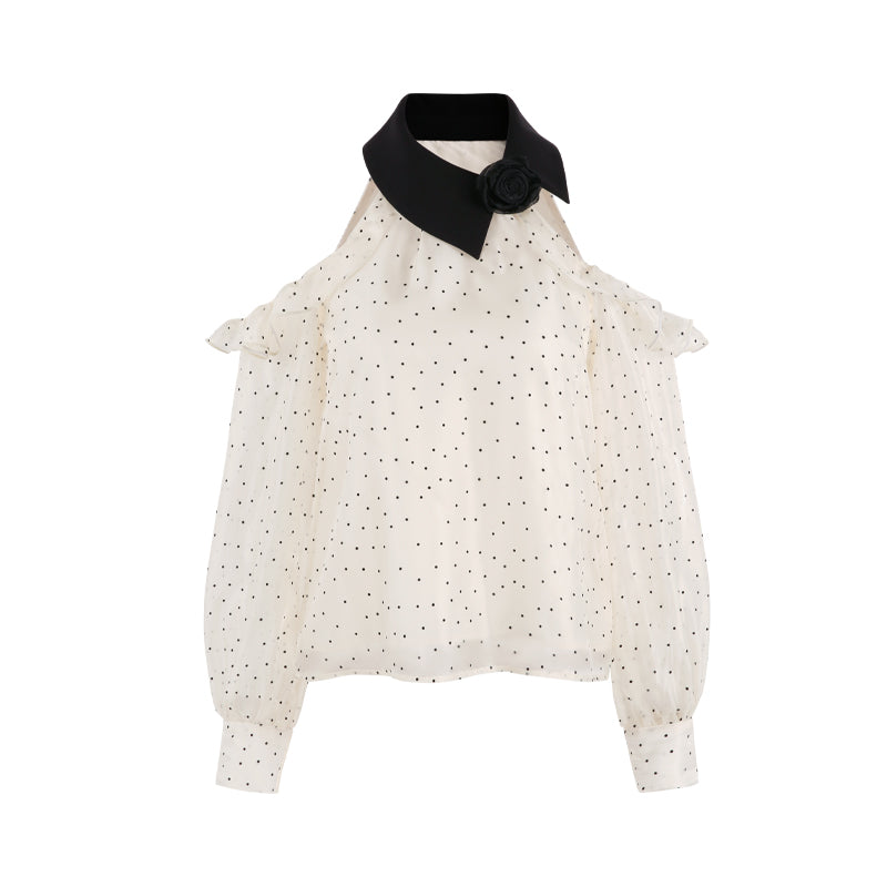 Polkadot off -shoulder chiffon top set