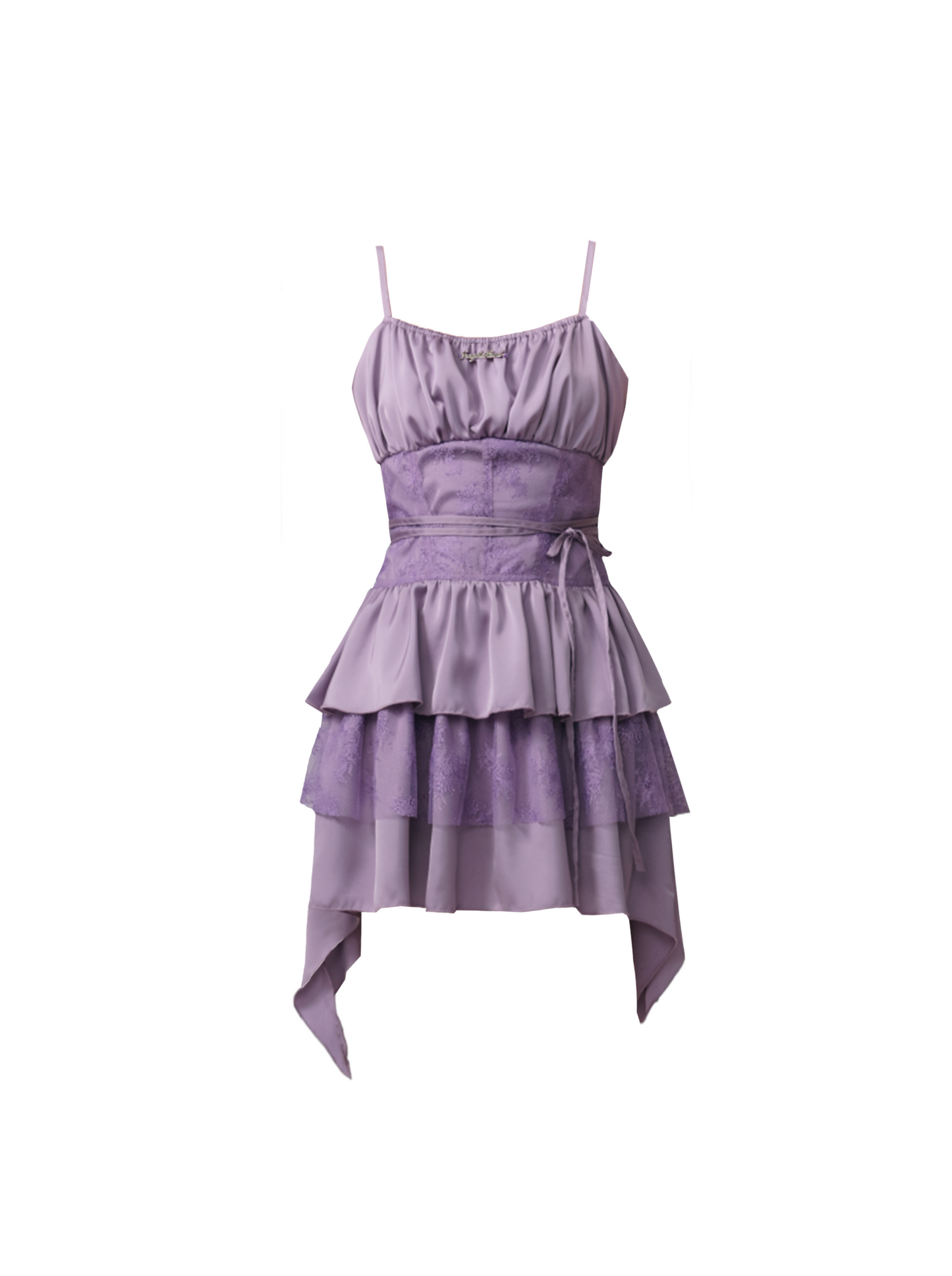 Purple Pleated Lace Camisole Dress