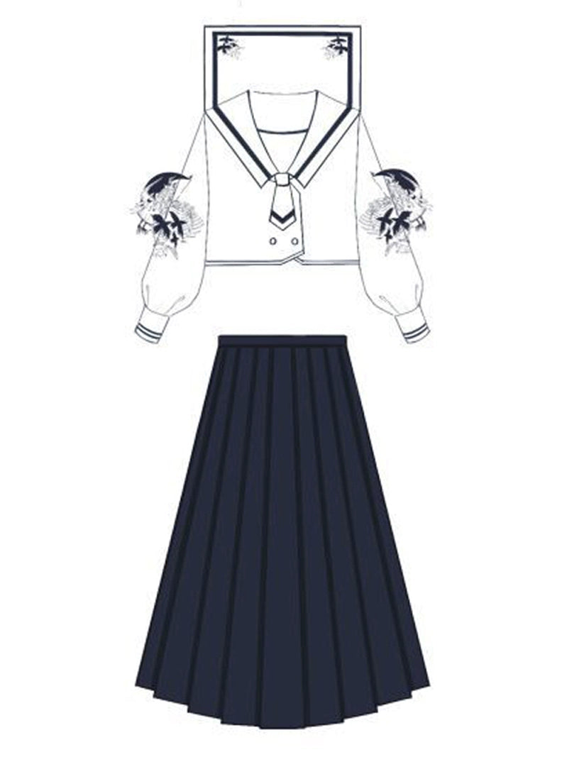 Dark Girl Sailor Color Top + Pleated Skirt