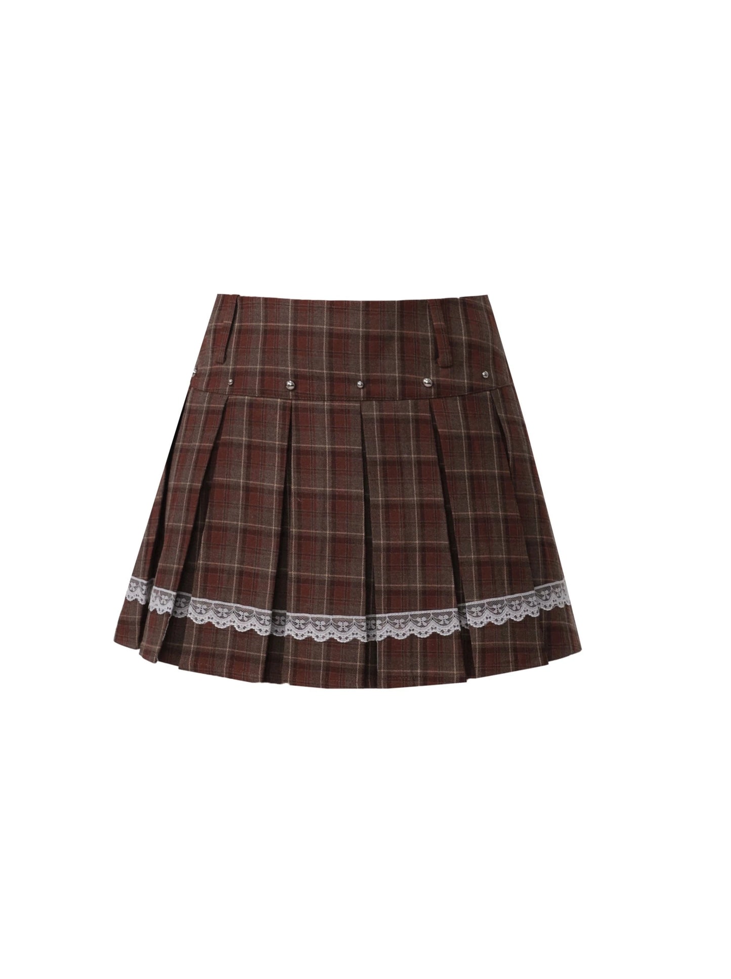 Spot] Fragible Shop, Latte Cocoa, American Retro Plaid Bandeau College Style Two-Piece Set