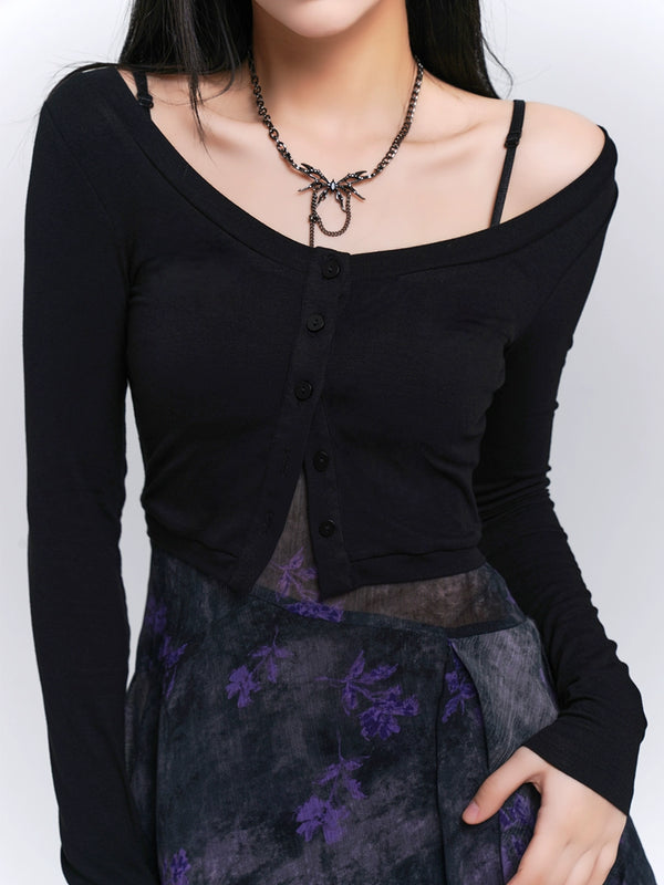 Dark Open-Neck Cardigan