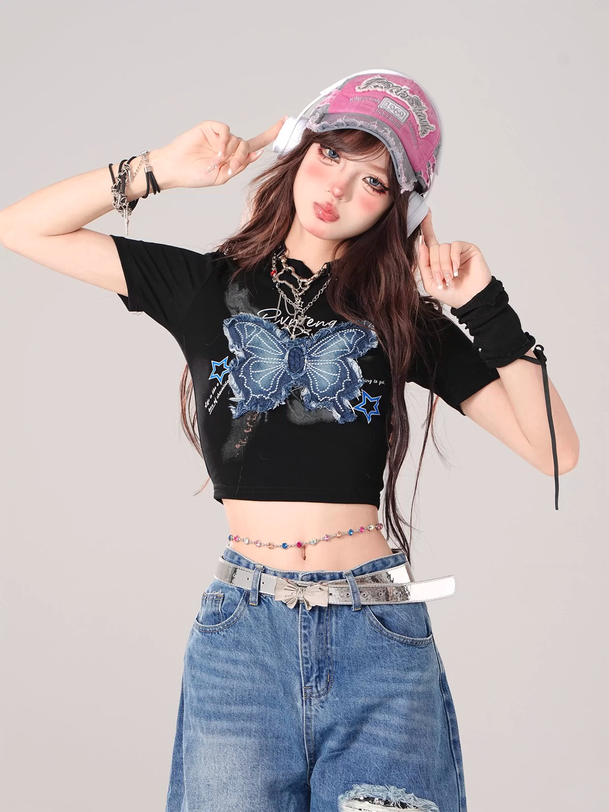 Blue Ice Butterfly Crop T-Shirt