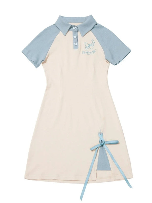 Butterfly Slit Lace-Up Polo Dress
