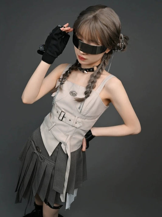 Mori Nu Tribe Original Fashion Suit Bandeau Futuristic Cool Functional Style Skirt Summer 2024 New Style