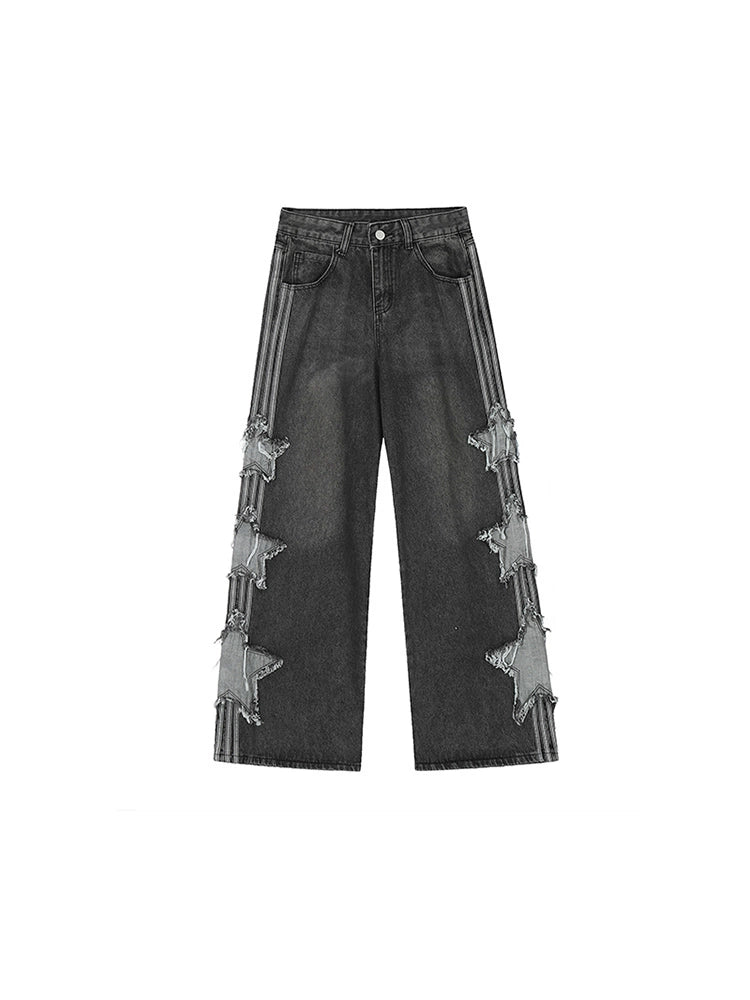 Wide denim pants with side star design – Belchic Wide denim pants with side star design – Belchic