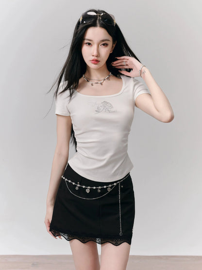 Rose design square neck top