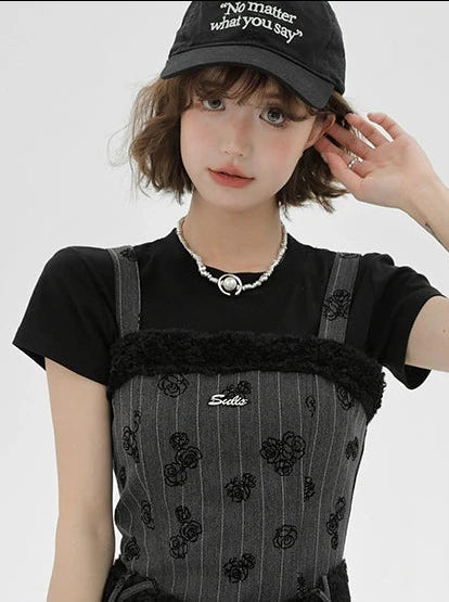 Retro Black Rose Suspended Dress + Black T-Shirt