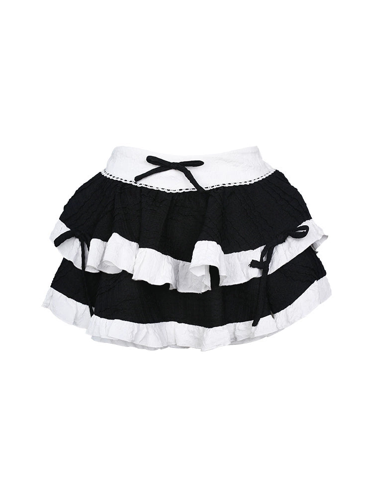 Slit Short Camisole + Ruffle Ribbon Cake Skirt