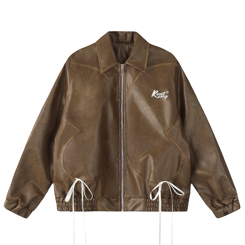 Loose PU biker leather jacket setup