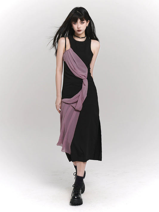 Pink Wave Design Mode Sleeveless Dress