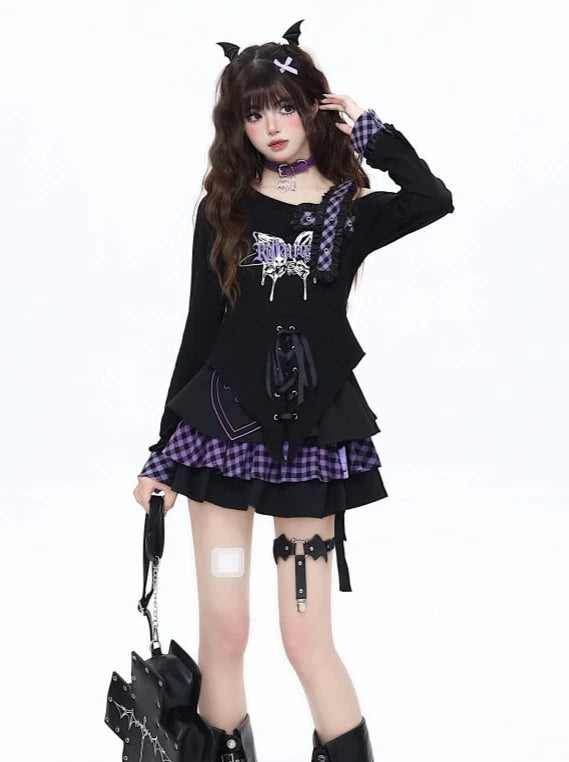Butterfly Lace-Up Dark Tops