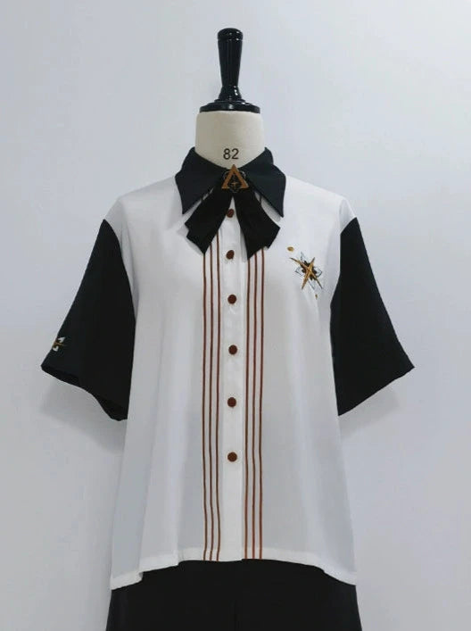 Retro Prince Embroidery Shirt + Ribbon Tie Accessory [Reserved Item].